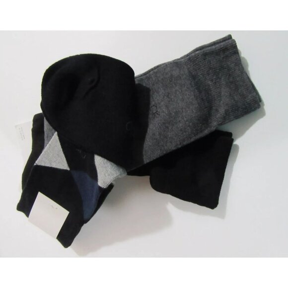 Calvin Klein Mens Trouser Dress Socks Black Grey & Blue Argyle Assorted 3 pack - Picture 3 of 4